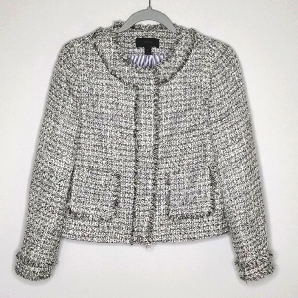 J.Crew Lady Jacket Size 10 Boucle Tweed Metallic Grey